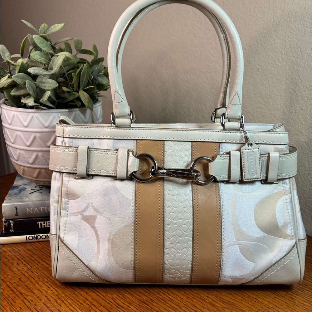 EUC Coach Cream and Tan Satchel with Silver Hardware
